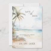 Waterverf Tropical Beach Palm Trees Bruiloft Save The Date (Voorkant)