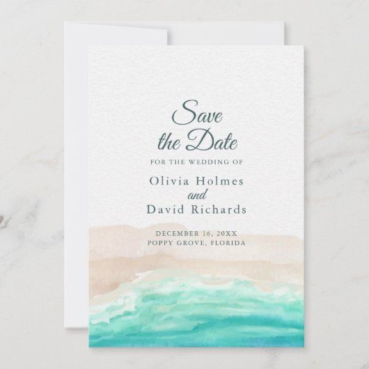 Waterverf Tropical Beach Save the Date (Voorkant)