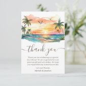 Waterverf Tropical Beach Sunset Bruiloft Bedankkaart (Staand voorkant)