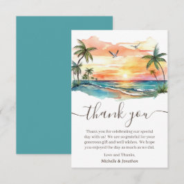 Waterverf Tropical Beach Sunset Bruiloft Bedankkaart