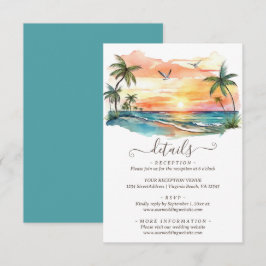 Waterverf Tropical Beach Sunset Bruiloft Details Informatiekaartje
