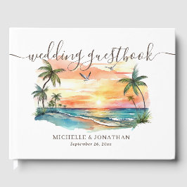 Waterverf Tropical Beach Sunset Bruiloft Gastenboek