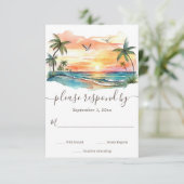 Waterverf Tropical Beach Sunset Bruiloft RSVP Kaartje (Staand voorkant)