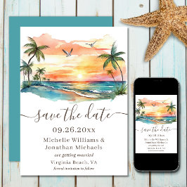 Waterverf Tropical Beach Sunset Bruiloft Save The Date