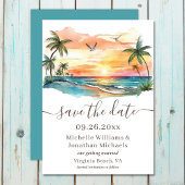 Waterverf Tropical Beach Sunset Bruiloft Save The Date