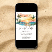 Waterverf Tropical Beach Sunset Foto Bruiloft Save The Date