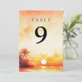 Waterverf Tropical Beach Sunset Tafelnummer (Staand voorkant)