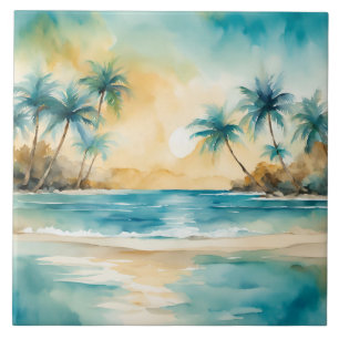 Waterverf Tropical Beach Sunset Tegeltje