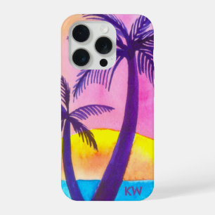 Waterverf Tropical Beach Sunset Telefoon Case iPhone 15 Pro Case