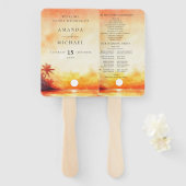 Waterverf Tropical Beach Sunset Wedding Programma Handwaaier (Voorkant en achterkant)