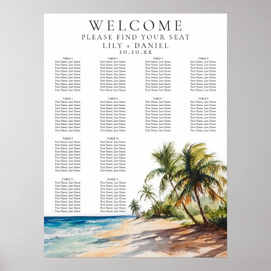 Waterverf Tropical Beach Trouwstoel Grafiek Poster (Voorkant)
