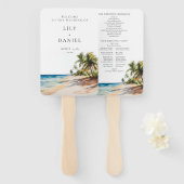 Waterverf Tropical Beach Wedding Programma Handwaaier (Voorkant en achterkant)