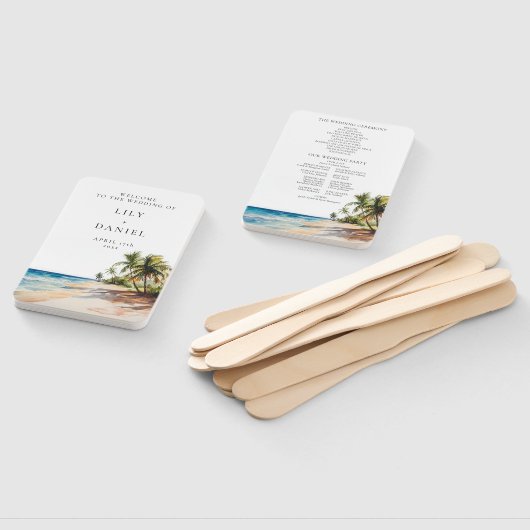 Waterverf Tropical Beach Wedding Programma Handwaaier (Niet-gemonteerd)