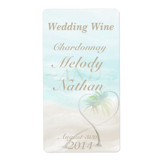 Waterverf Tropical Beach Wedding Wijnlabel Etiket (Voorkant)