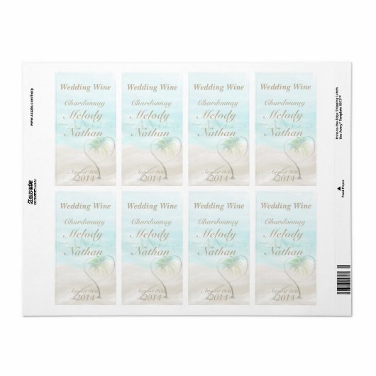 Waterverf Tropical Beach Wedding Wijnlabel Etiket (Full Sheet)