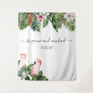 Waterverf Tropical Birds Roze Kalligrafie Wandkleed