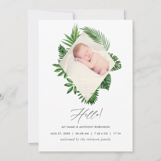 Waterverf Tropical Birth Announding Photo Card Aankondiging (Voorkant)