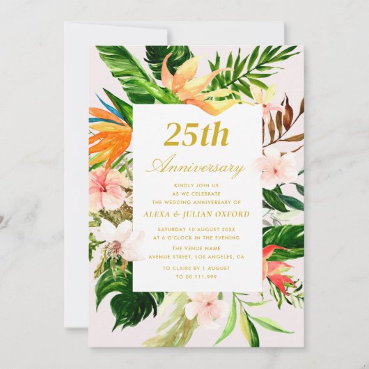 waterverf Tropical Bloemen Trouwdag Kaart (Voorkant)