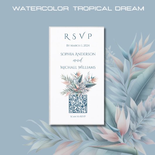 Waterverf Tropical Dream-RSVP-QR-code Visitekaartje