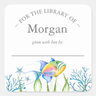 Waterverf Tropical Fish Bookplate Vierkante Sticker