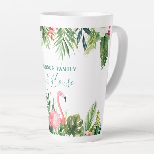 Waterverf Tropical Floral Beach House Blauwgroen g Latte Mok (Rechterhoek)