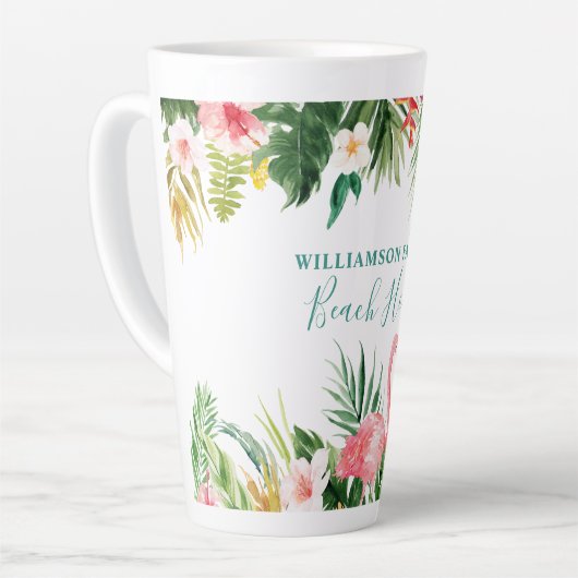 Waterverf Tropical Floral Beach House Blauwgroen g Latte Mok (Linkerhoek)