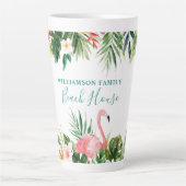 Waterverf Tropical Floral Beach House Blauwgroen g Latte Mok (Voorkant)