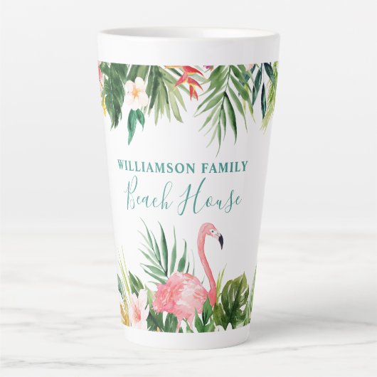 Waterverf Tropical Floral Beach House Blauwgroen g Latte Mok (Voorkant)