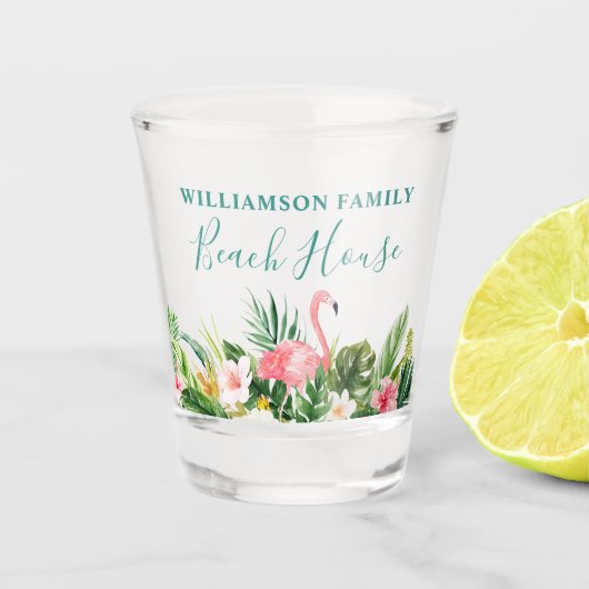 Waterverf Tropical Floral Beach House Familienaam Shot Glas (Voorkant)