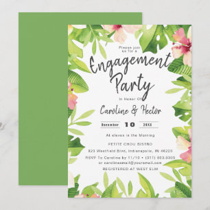 Waterverf Tropical Floral Engagement Party Kaart
