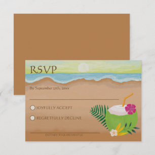Waterverf Tropical Floral Ocean Beach Bruiloft RSVP Kaartje
