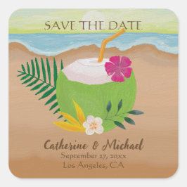 Waterverf Tropical Floral Ocean Beach Bruiloft Vierkante Sticker