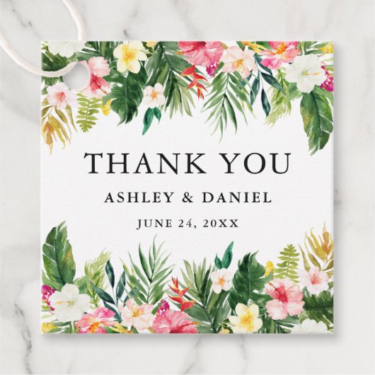 Waterverf Tropical Floral Wedding Dank u Bedankjes Labels (Voorkant)