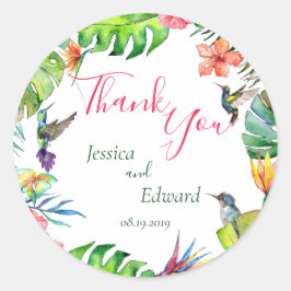 Waterverf Tropical Floral Wedding Dank u Ronde Sticker