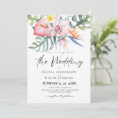 Waterverf Tropical Flowers Bruiloft Kaart (Staand voorkant)
