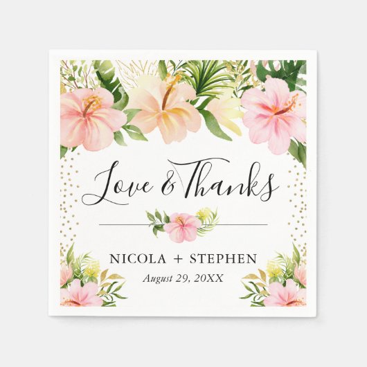 Waterverf Tropical Flowers Bruiloft Servet (Voorkant)