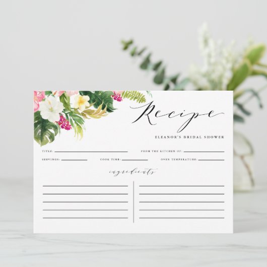 Waterverf Tropical Flowers Douche Recept Kaart (Staand voorkant)