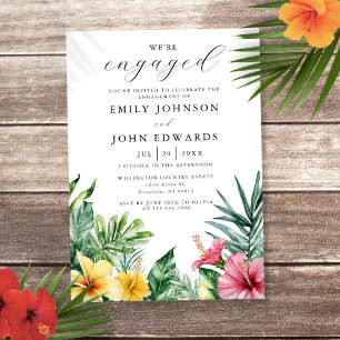 Waterverf Tropical Flowers Engagement Party Kaart