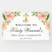 Waterverf Tropical Flowers First Holy Communion Spandoek (Horizontaal)