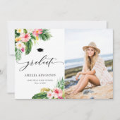 Waterverf Tropical Flowers Foto Afstuderen Aankondiging (Voorkant)