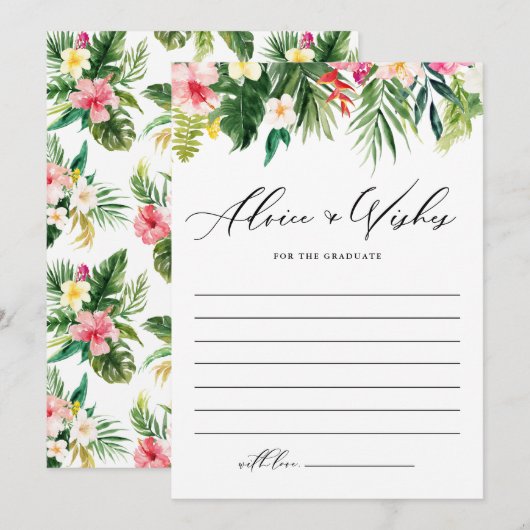 Waterverf Tropical Flowers Garland Afstuderen Advieskaart (Voorkant / Achterkant)