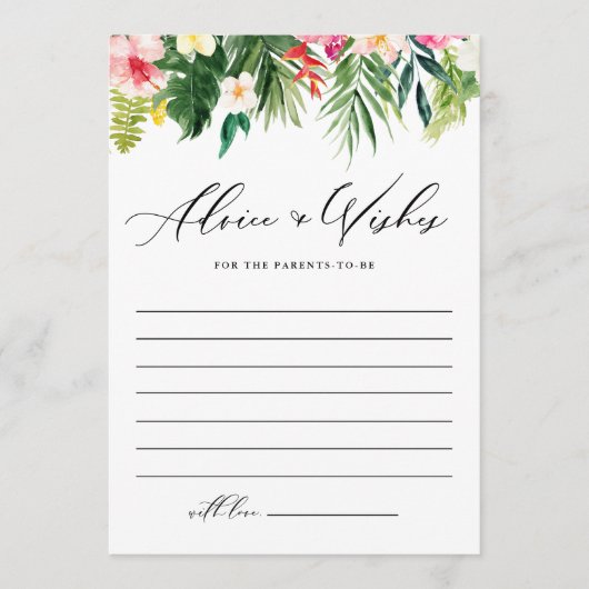 Waterverf Tropical Flowers Garland Baby shower Advieskaart (Voorkant)