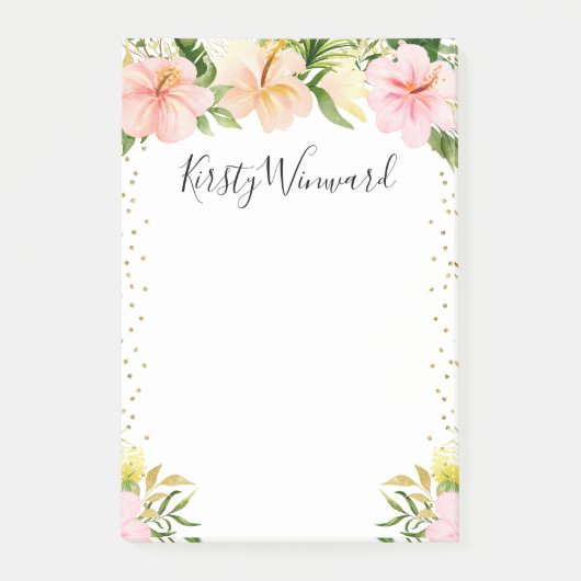 Waterverf Tropical Flowers Gouden Confetti Post-it® Notes (Voorkant)