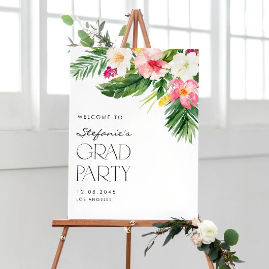 Waterverf Tropical Flowers Graduation Party Poster