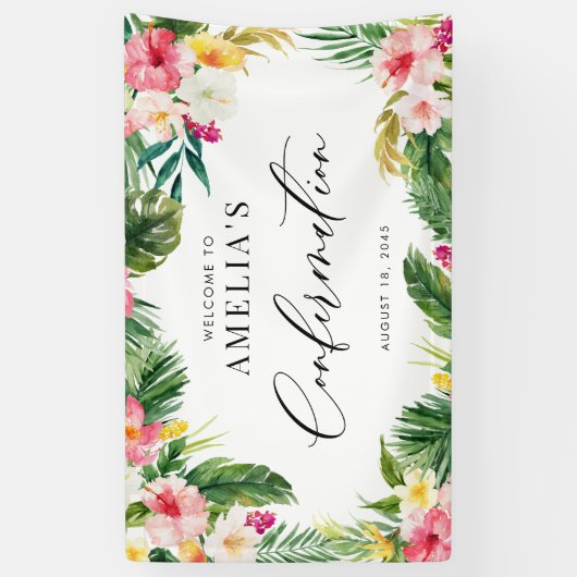 Waterverf Tropical Flowers Lijst bevestiging Spandoek (Verticaal)