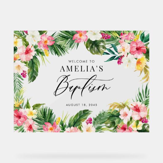 Waterverf Tropical Flowers Lijst Doop Acryl Bord (Voorkant)