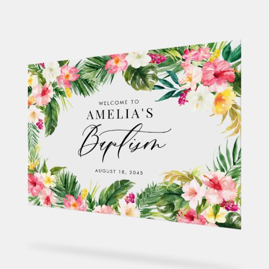 Waterverf Tropical Flowers Lijst Doop Acryl Bord (Hoek)