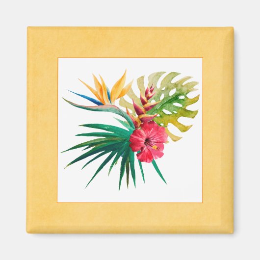 Waterverf Tropical Flowers Magnet (Voorkant)