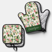 Waterverf Tropical Flowers Pattern Gepersonaliseer Ovenwant & Pannenlap Set (Voorkant / Achterkant)