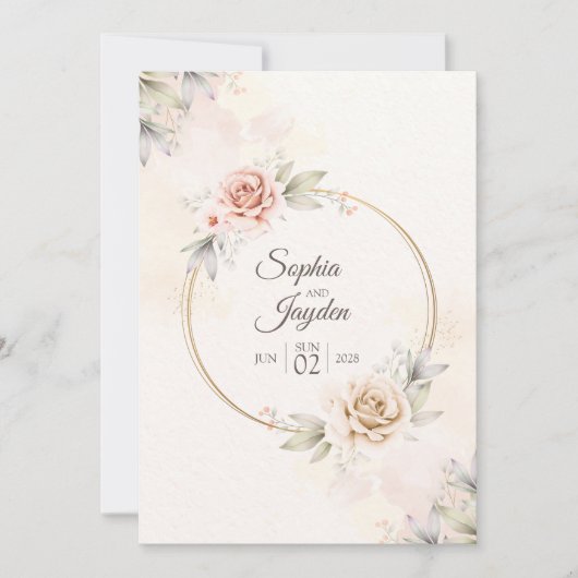 Waterverf Tropical Flowers Trouwuitnodiging Kaart (Voorkant)